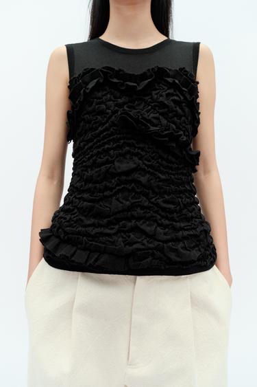 HAUT À PLIS À VOLANTS X FANGLU LIN - Noir de Zara - Image 2