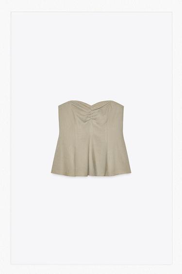 LINEN BLEND BANDEAU TOP - Dark straw by Zara