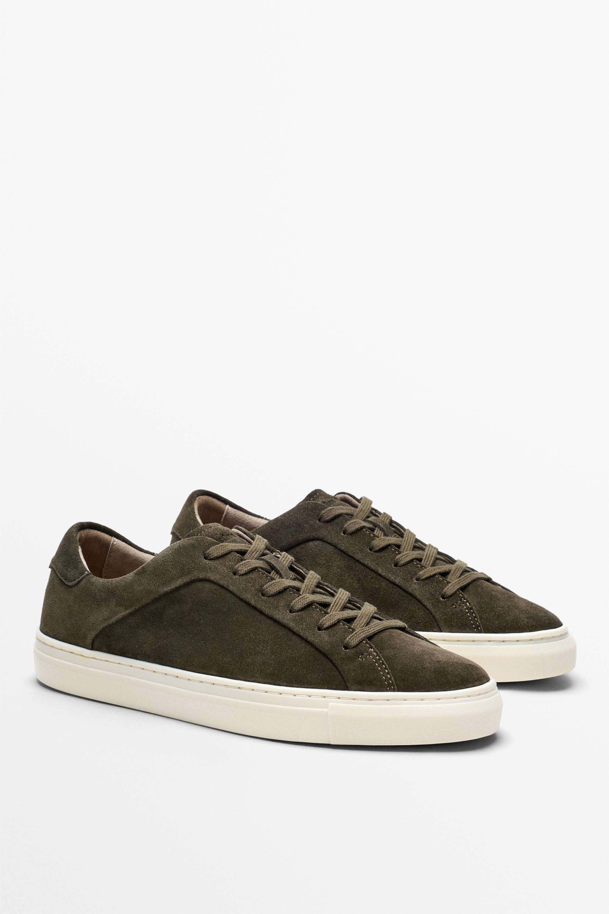 Leather trainers with lug sole — Khaki Green