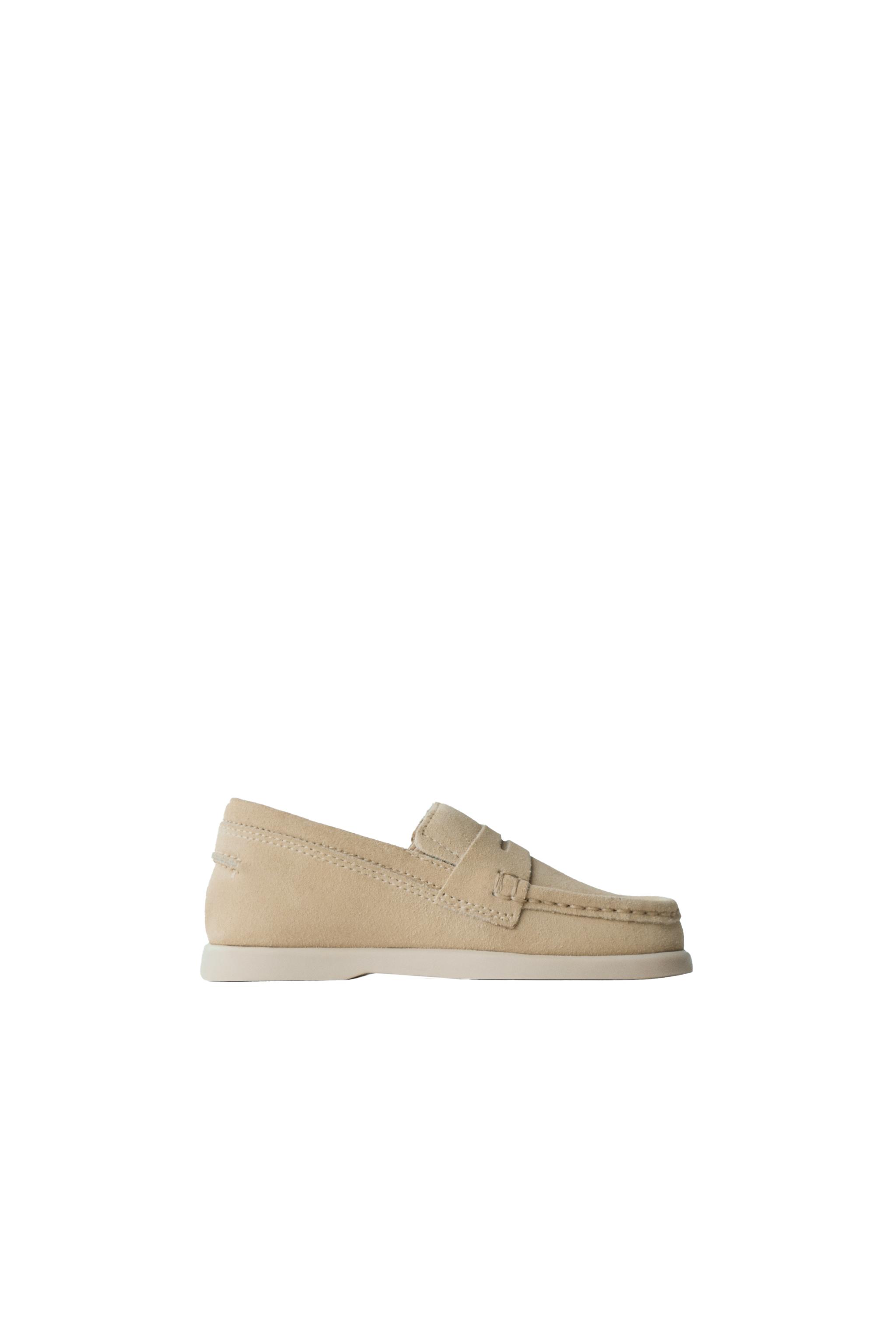 【新品】ZARA 本革 スプリットスエード ペニーストラップローファー 37 ペニーストラップ レザーローファー - サンドブラウン | ZARA Japan / 日本