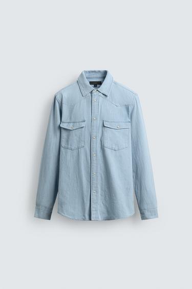 ÁO SƠ MI DENIM KIỂU MIỀN TÂY - Màu xanh nhạt từ Zara