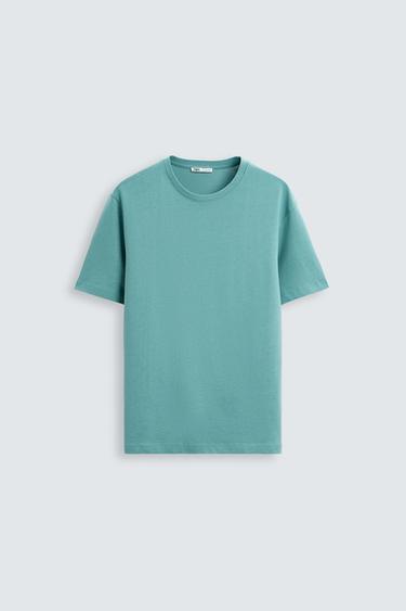 Zara BASIC MEDIUM WEIGHT T-SHIRT - Blue / Green