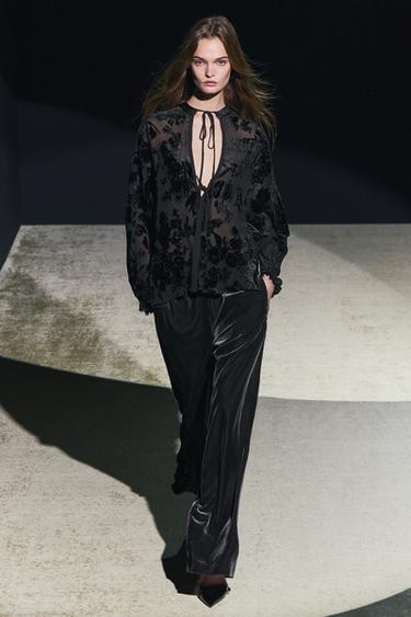 ZW COLLECTION VELVET BLOUSE - Black by Zara - Image 0