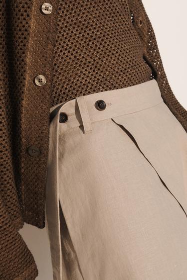 SHORT CROISÉ WIDE FIT 100% LIN - Beige de Zara - Image 4