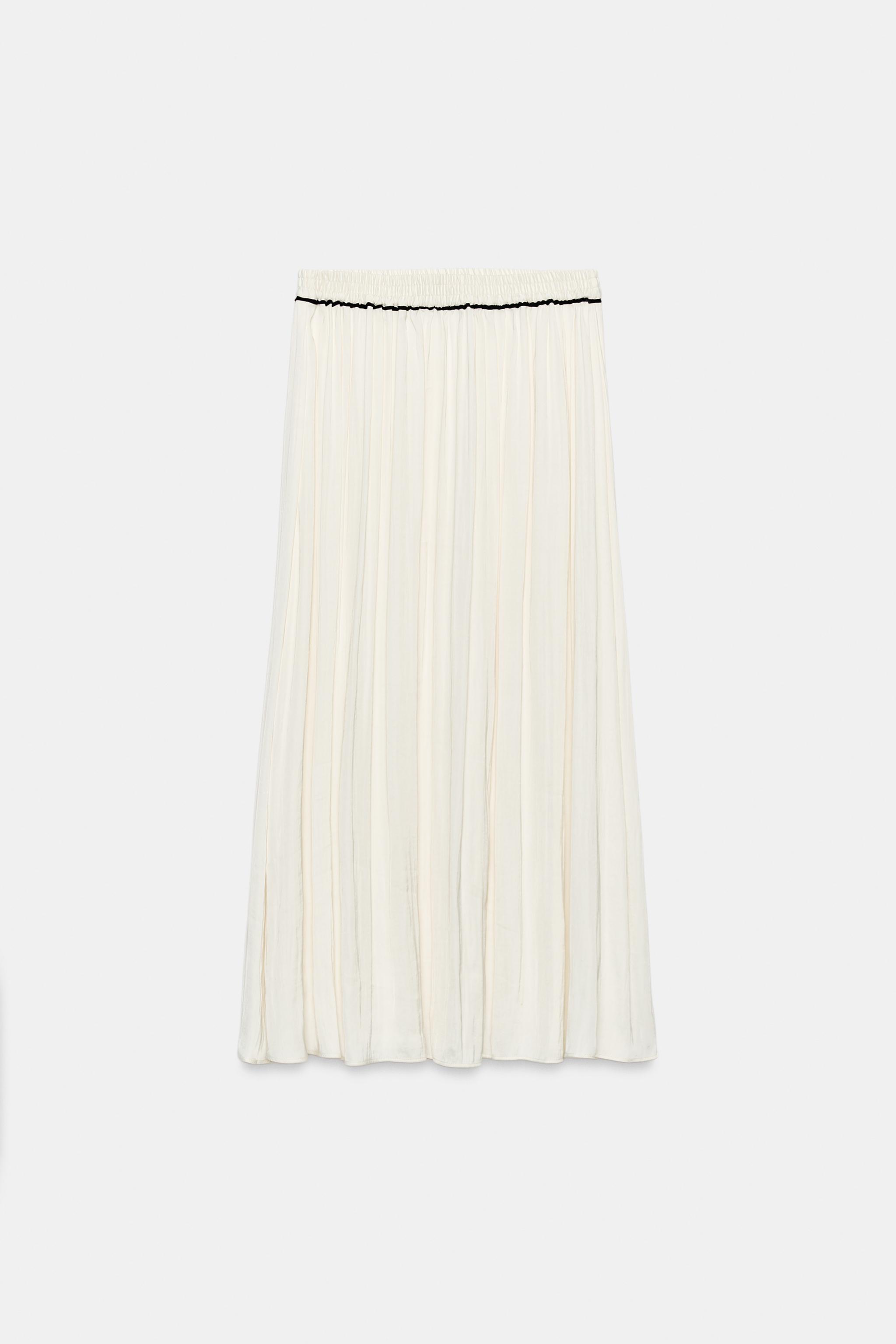 CONTRAST TRIM SATIN MIDI SKIRT