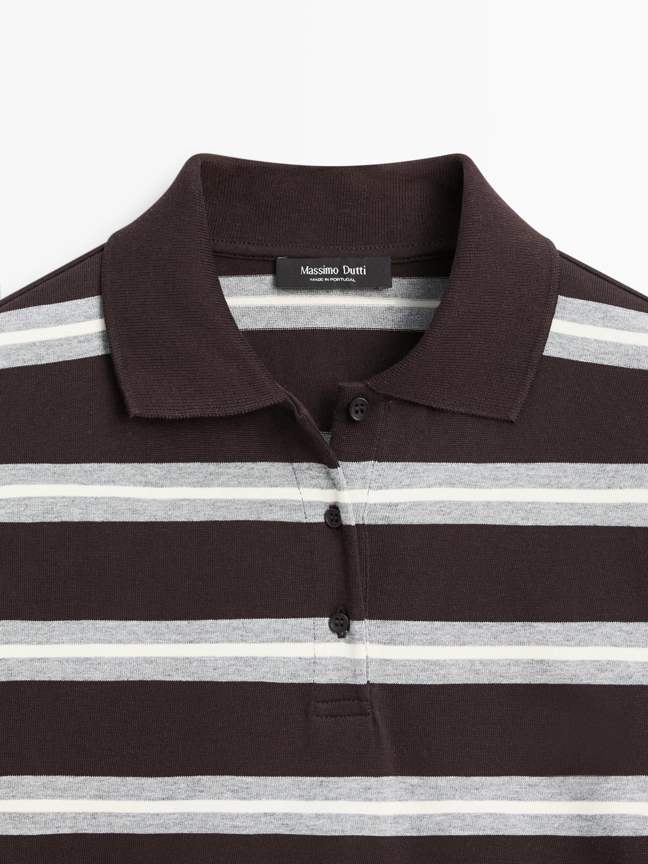 Striped long sleeve cotton polo shirt
