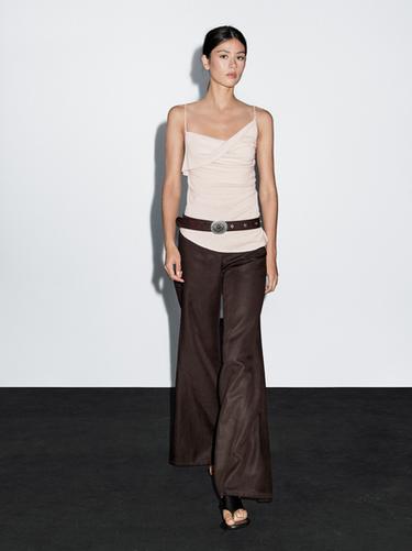 Zara 100% cotton top with asymmetric neckline - Ecru - Image 0