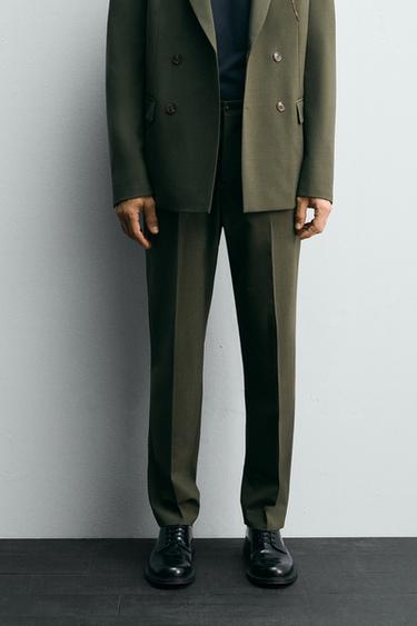 Zara WOOL SUIT PANTS - Green