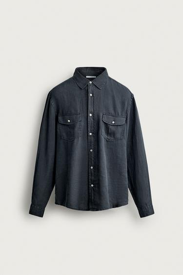 100% LINEN RELAXED FIT SHIRT - Navy blue by Zara