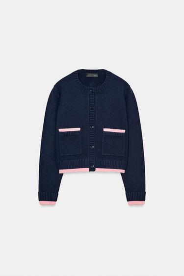 COMBINED KNIT CARDIGAN - Navy blue by Zara - Image 4