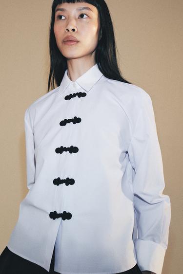 Zara CONTRAST FIREMAN CLASP SHIRT ZW COLLECTION - White / Navy