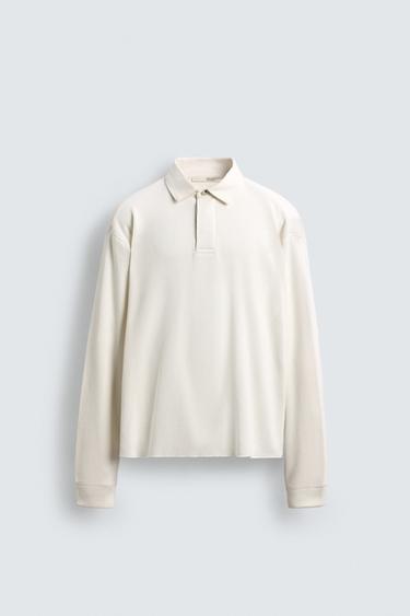 CONTRAST COLLAR WAFFLE-KNIT POLO SHIRT - Light beige by Zara