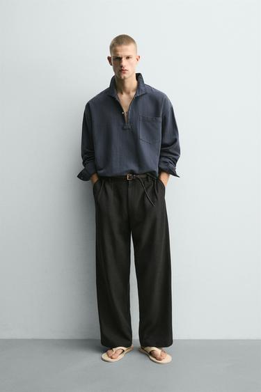 CHEMISE POLO RELAXED FIT COTON - LIN - Bleu pétrole de Zara