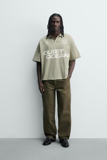 POLO RELAXED FIT ME TEKST TË STAMPUAR - E gjelbër e çelur nga Zara - Imazh 0