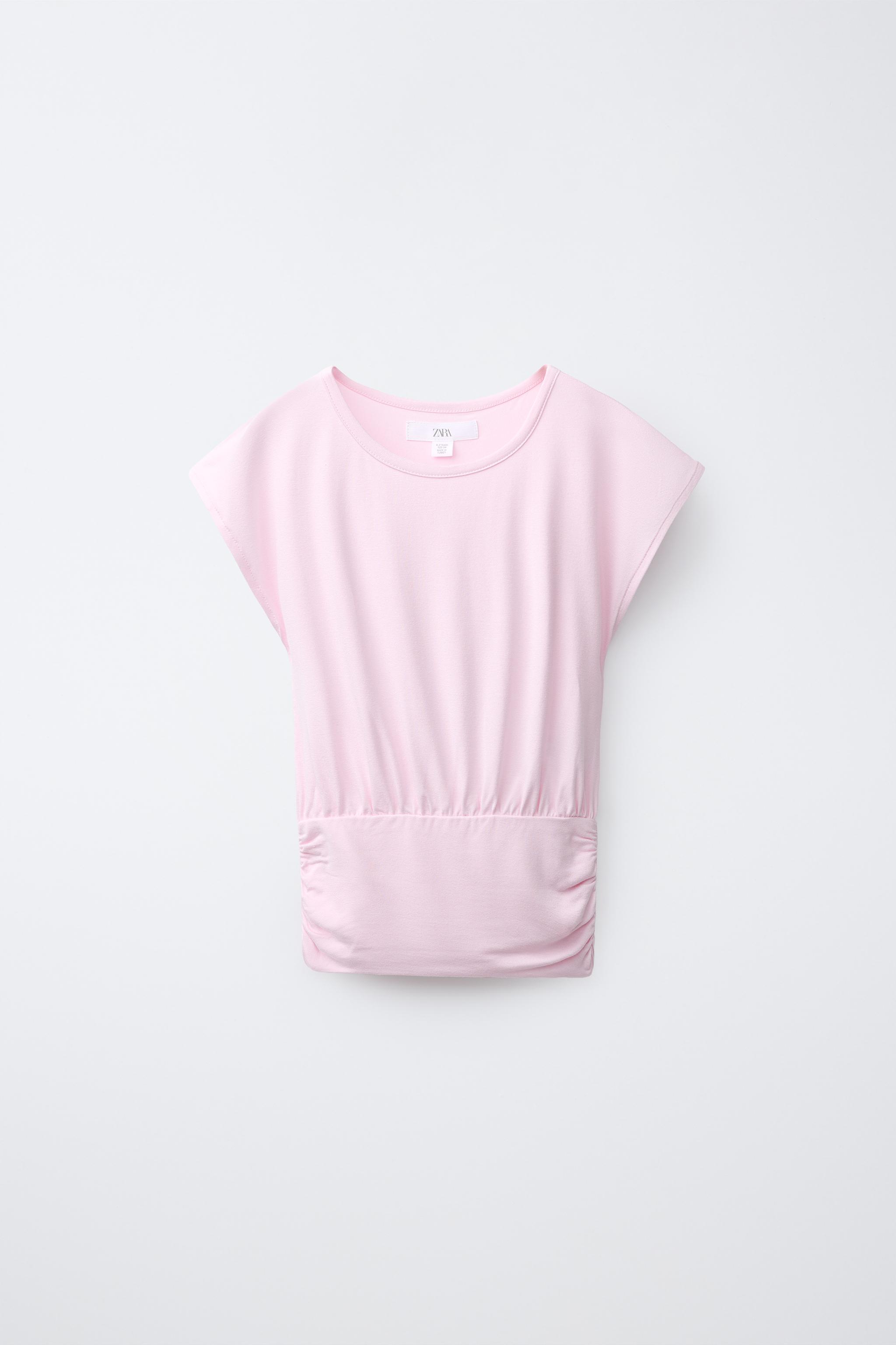 FLOWING T-SHIRT WITH WAISTBAND — Pastel pink