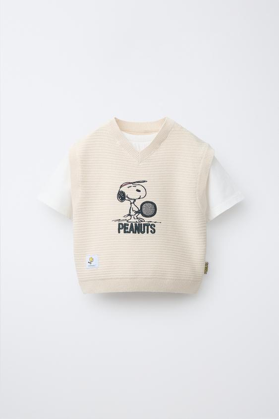 CHALECO PUNTO BORDADO SNOOPY PEANUTS™ - Crudo de Zara - Imagen 0