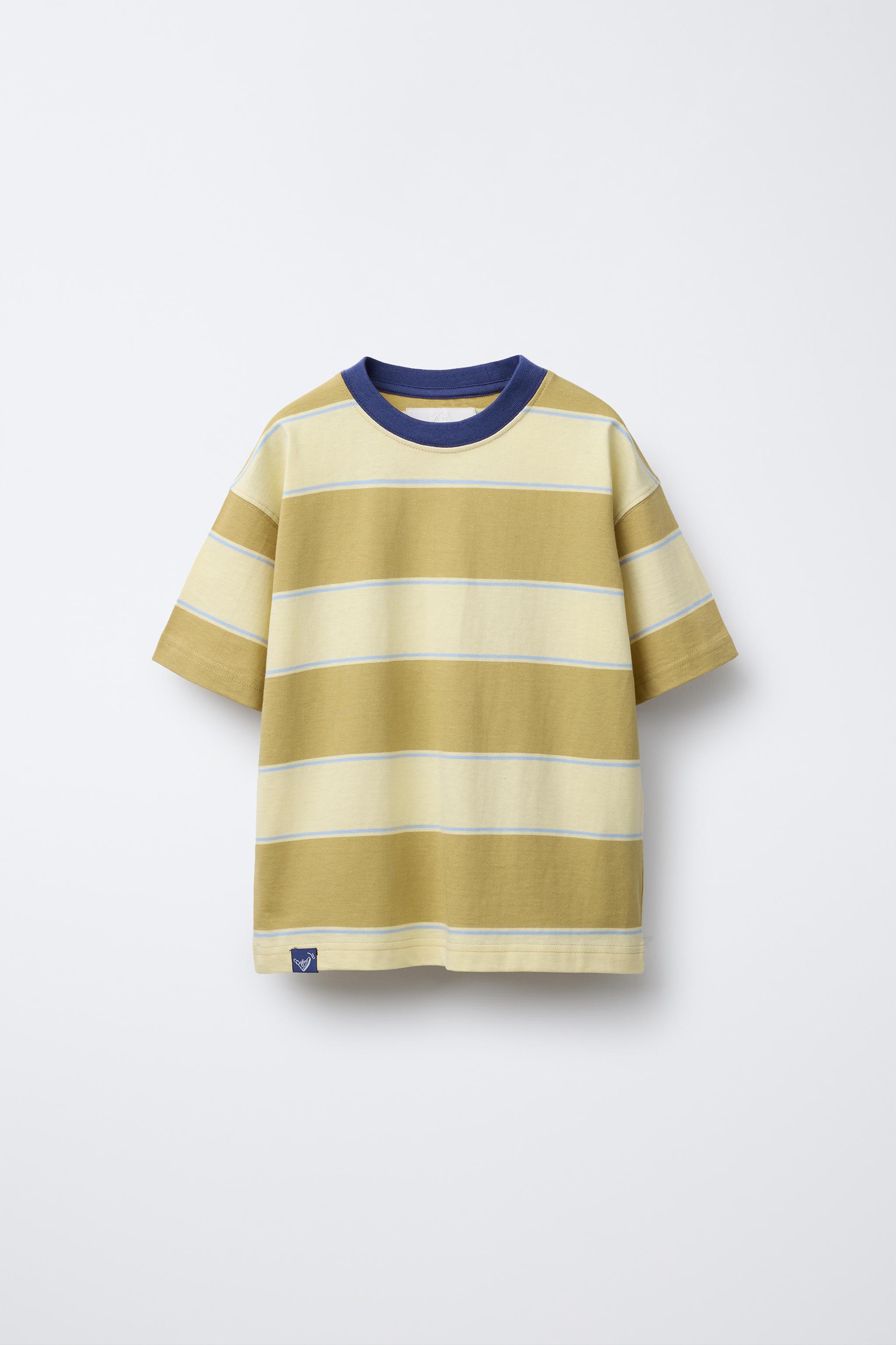 STRIPED T-SHIRT WITH LABEL - Yellow | ZARA United States