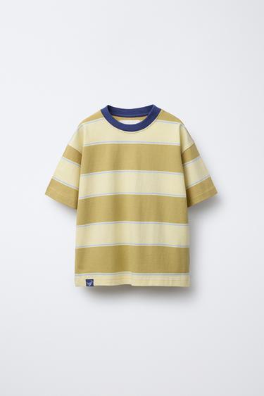 STRIPED T-SHIRT WITH LABEL - Yellow by Zara