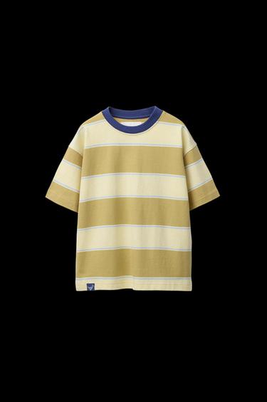 STRIPED T-SHIRT WITH LABEL - Yellow by Zara - Image 0