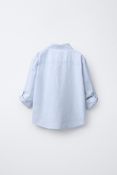 STRIPED COTTON AND LINEN SHIRT - Blue by Zara - Image 2