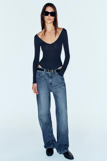 Zara V-NECK BODYSUIT - Midnight blue