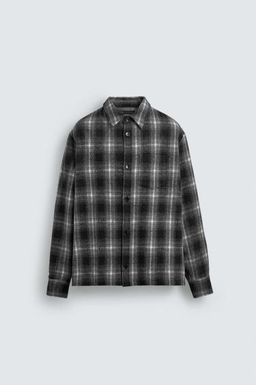 Zara 格紋休閒版襯衫式外套 - 白色 / 黑色