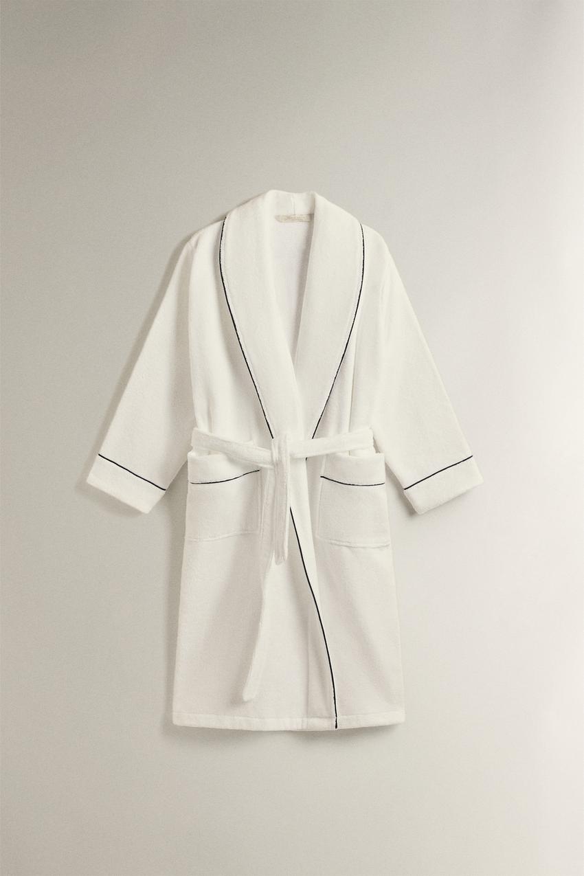 zara dressing gowns ladies BATHROBE WITH PIPING (400 GXM²) - Black Shirt dress