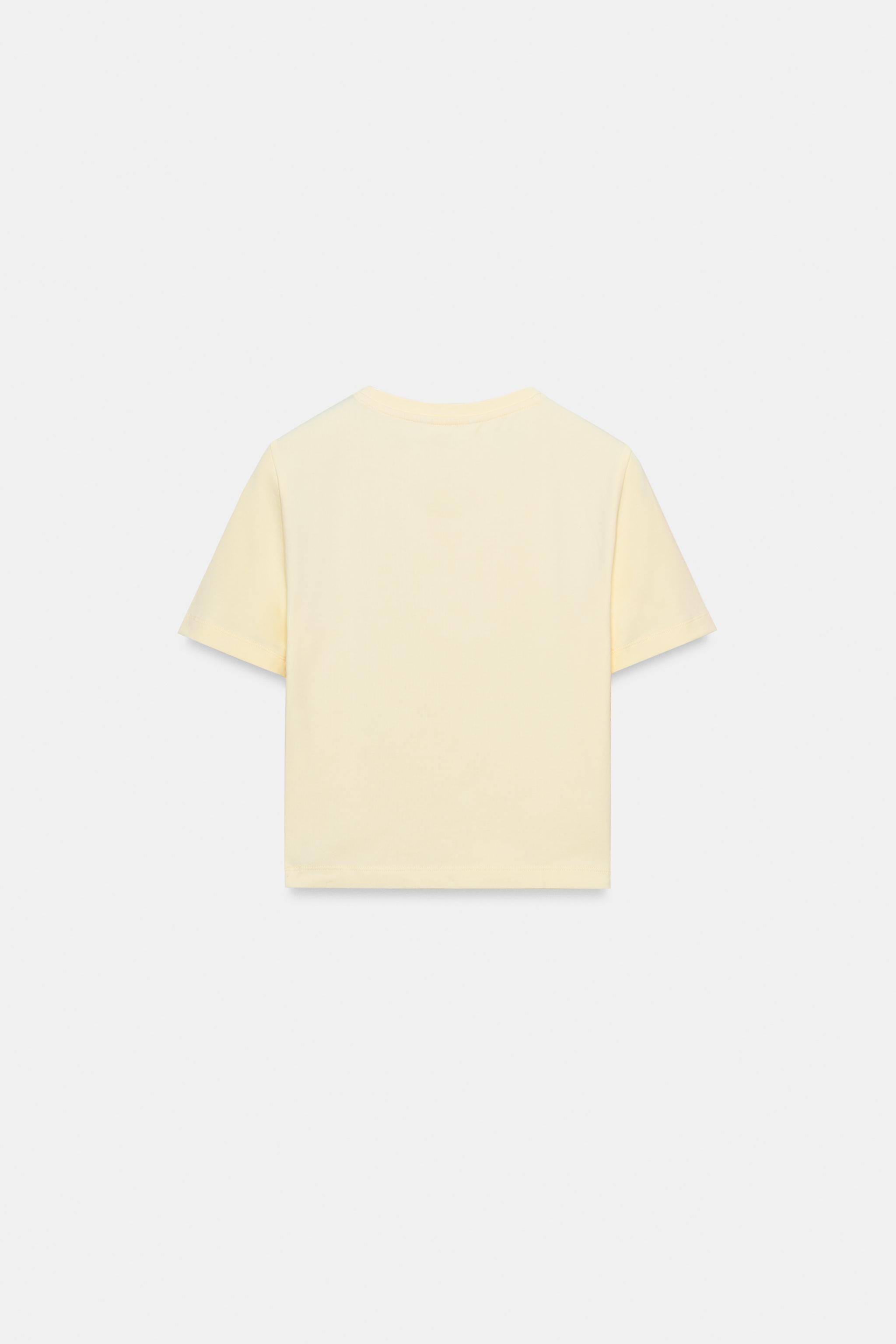 SHORT SLEEVE CROP TOP — Light yellow