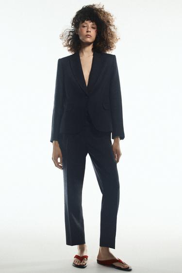 Zara BASIC LINEN BLAZER - Navy blue