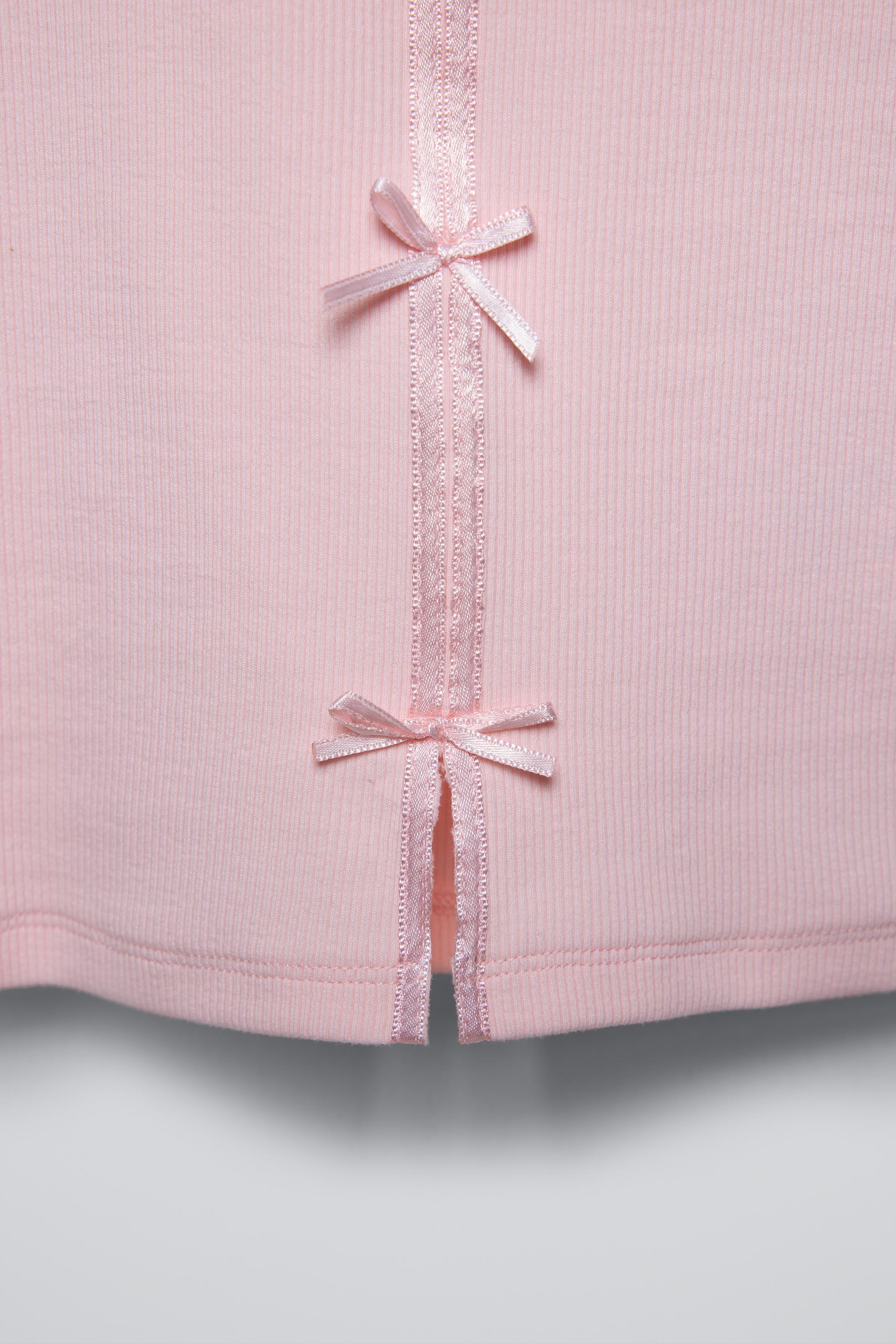RIBBED T-SHIRT WITH SATIN BOWS - Pink | ZARA Australia