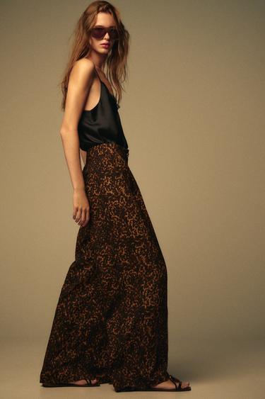 Zara ANIMAL PRINT PALAZZO PANTS - Leopard