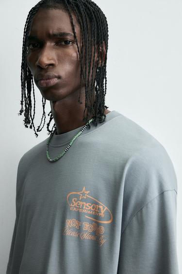 T-SHIRT IMPRIMÉ DÉLAVÉ - Bleu ciel délavé de Zara - Image 5