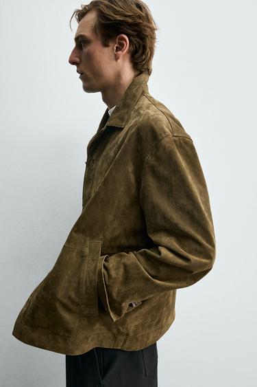 SUEDE LEATHER OVERSHIRT - Khaki by Zara - Image 5