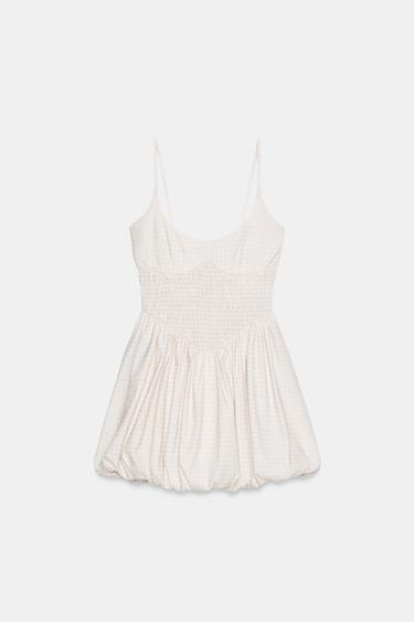 GINGHAM BUBBLE MINI DRESS - Ecru / Beige by Zara - Image 3