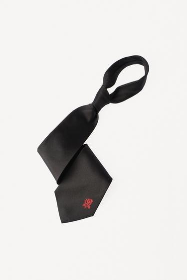 100% SILK EMBROIDERED TIE WILLY CHAVARRIA X ZARA - Black by Zara