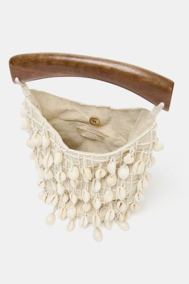 BEADED FABRIC BUCKET BAG - Light beige by Zara - Image 6