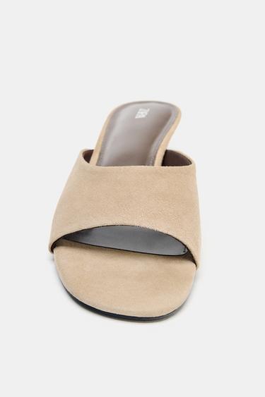 SUEDE KITTEN HEEL SANDALS - Beige by Zara - Image 3