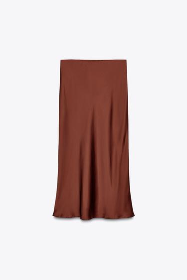 Zara SATIN MIDI SKIRT - Russet - Image 0
