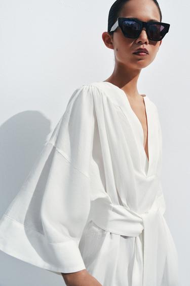 ZW COLLECTION TUNIC DRESS WITH BELT - White by Zara - Image 4