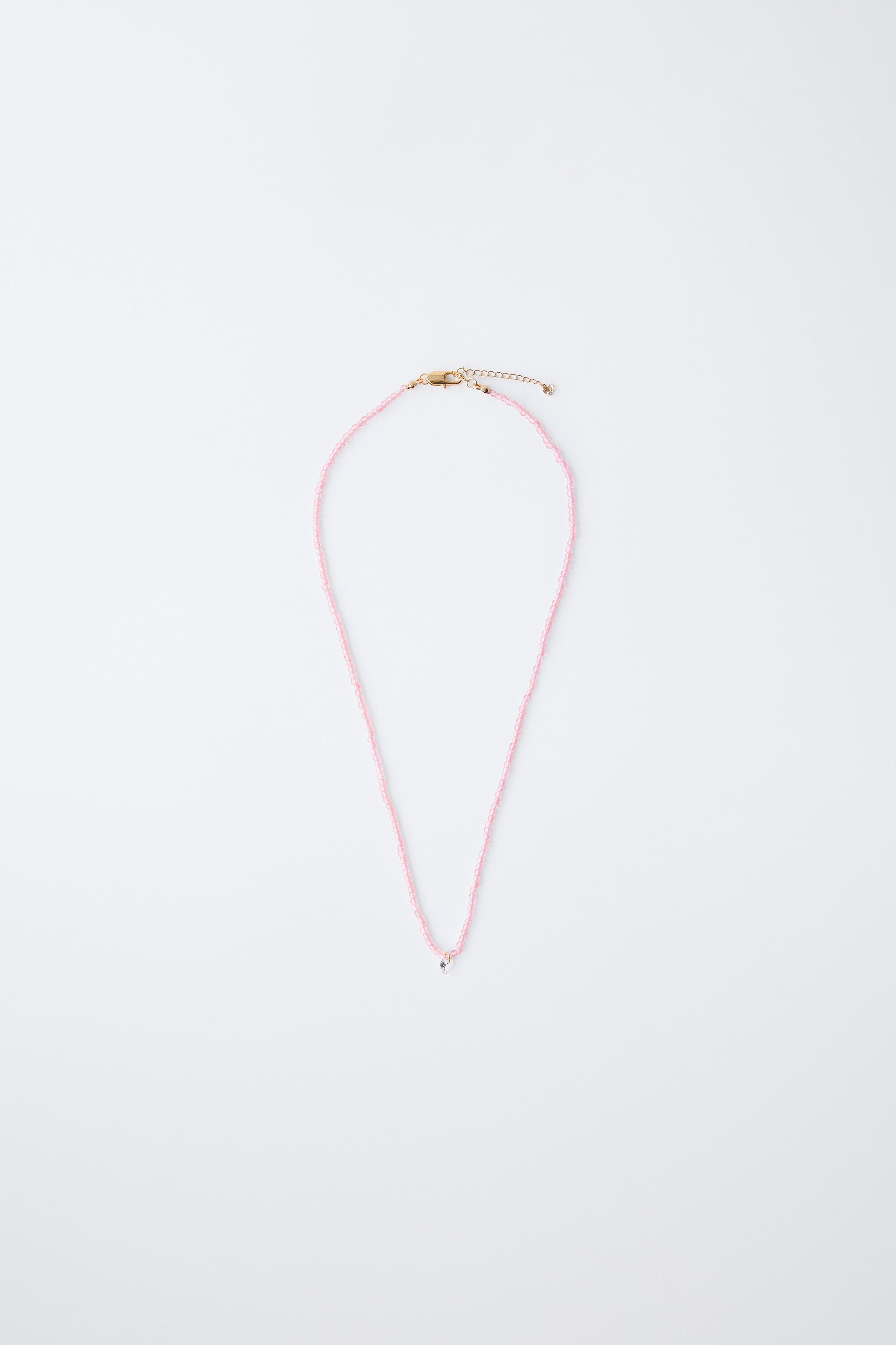 VVV☆PINK RIBBON HEART MIX BEADS NECKLACE Rainbow Colors Beaded Heart Necklace – Betina Roza
