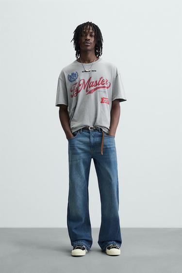 CAMISETA LAVADA BORDADOS COMBINADOS - Gris medio de Zara - Imagen 0