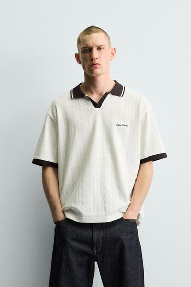 EMBROIDERED VERTICAL JACQUARD POLO SHIRT - Maroon by Zara