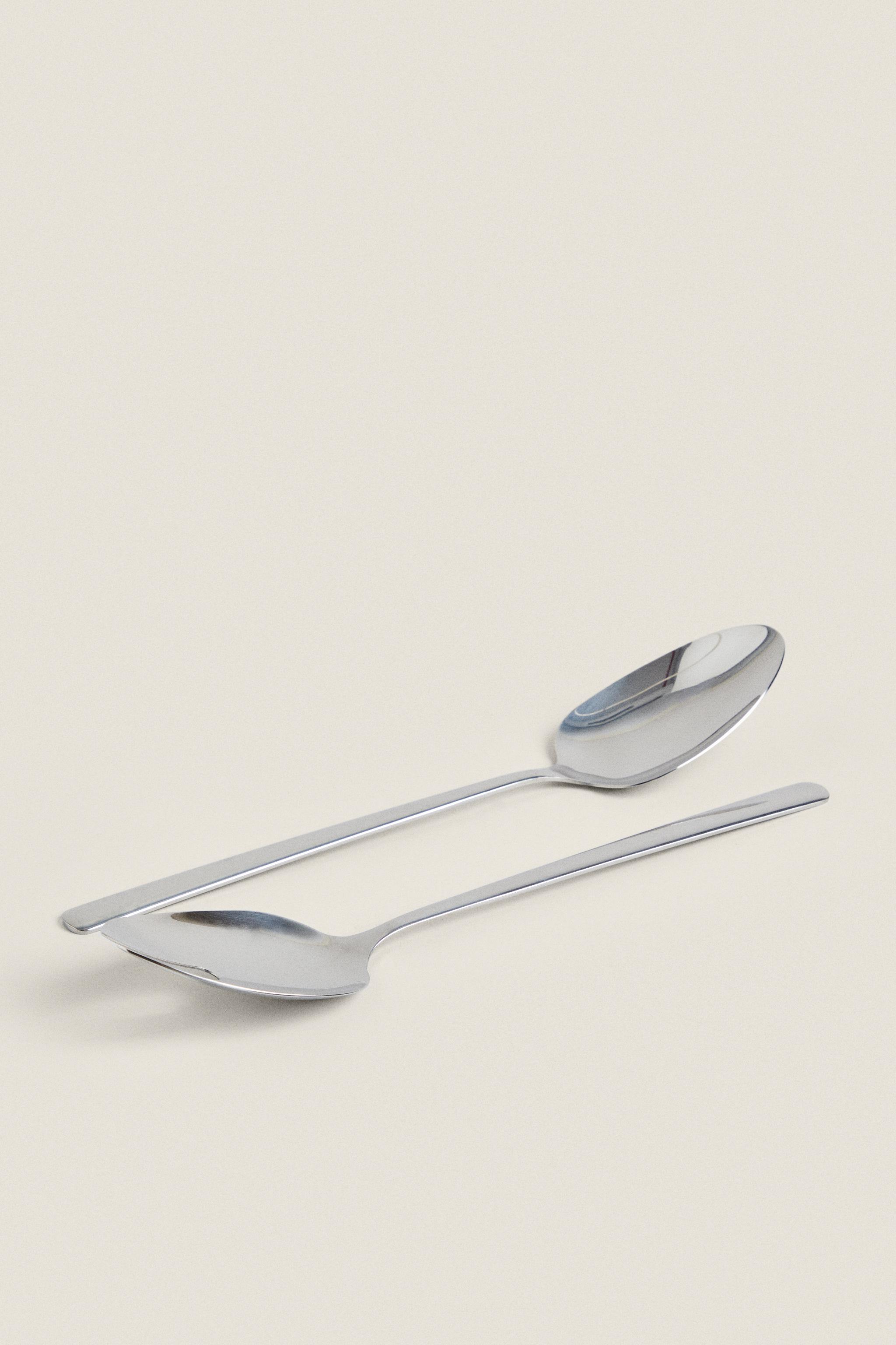 SHINY STEEL SALAD CUTLERY SET (SET OF 2) — Multicolored