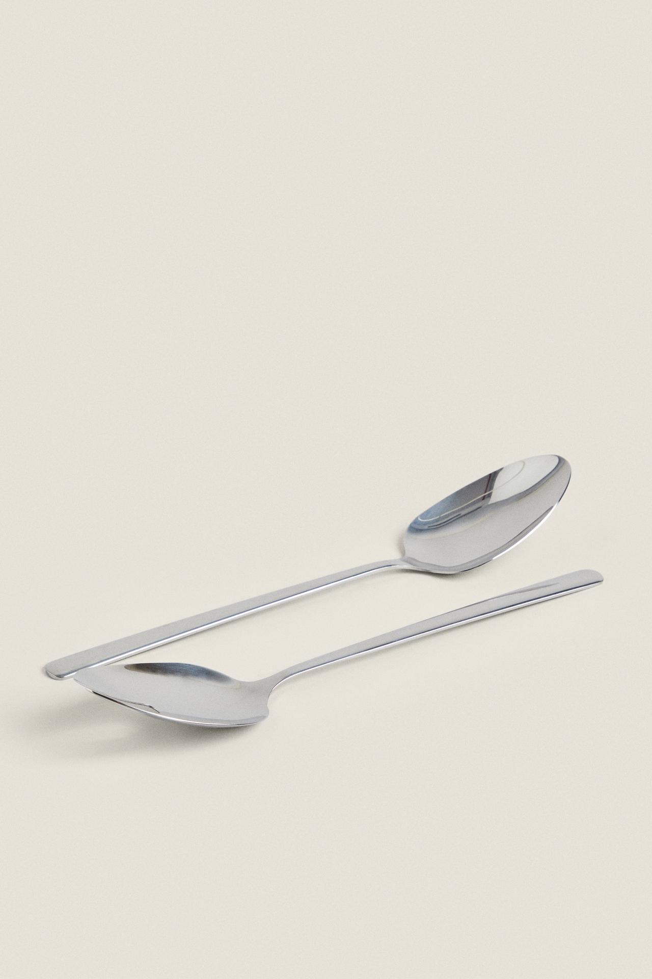 SHINY STEEL SALAD CUTLERY SET (SET OF 2) — Multicolored