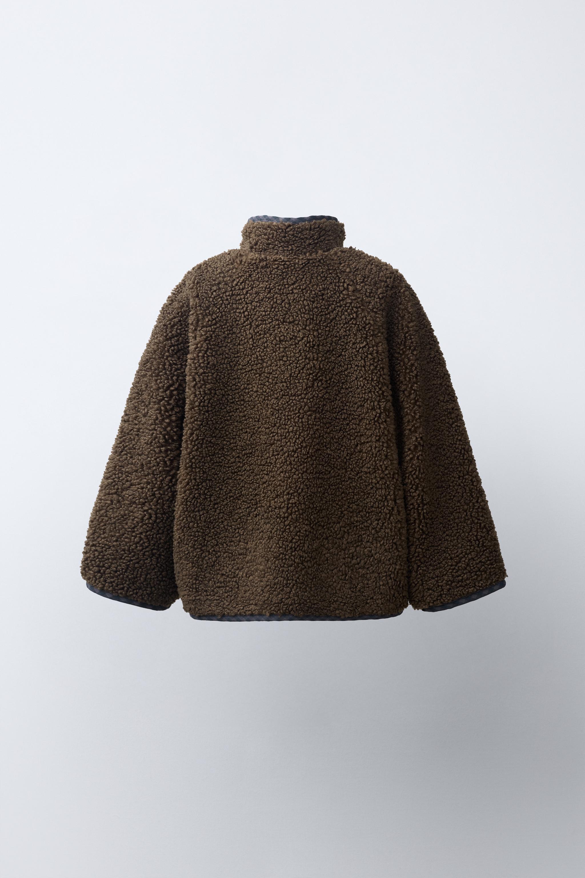 REVERSIBLE CHECKED FAUX SHEARLING JACKET - Brown | ZARA United States