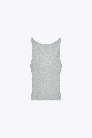 TOP HALTER CÔTELÉ - Gris chiné de Zara - Image 6