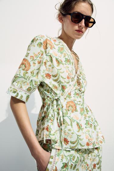 FLORAL WRAP SHIRT - Sea green by Zara