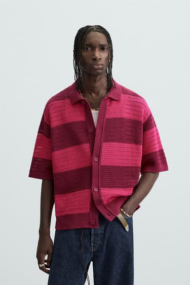 OPEN KNIT STRIPE SHIRT - Pinks by Zara
