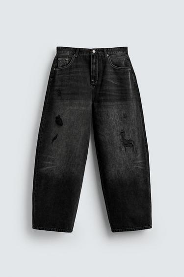 RIPPED BAGGY FIT JEANS - Charcoal by Zara