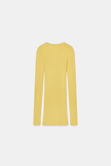 T-SHIRT SUPIMA® À MANCHES LONGUES - Jaune de Zara - Image 5
